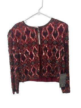 vintage Stenay brand red, burgundy, and gunmetal embellished jacket NWT size M